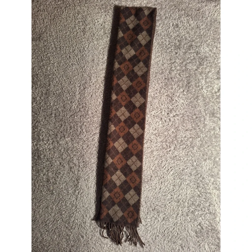 Cashmink V. Fraas Argyle Scarf Brown Tan Rust Made in Germany Tassel Fringe 67